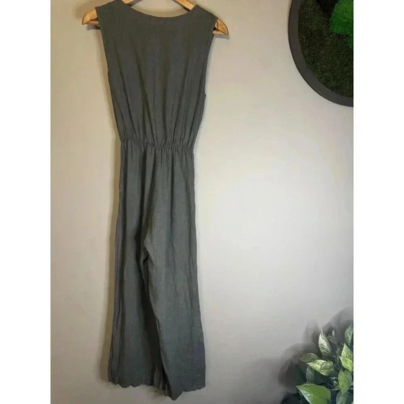 Anna Melani 100% Linen Tank Jumpsuit Pockets Made In Italy Gray With Pockets - Picture 9 of 9